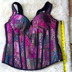 Multi Colored Side Zip Corset Top with Tie Back